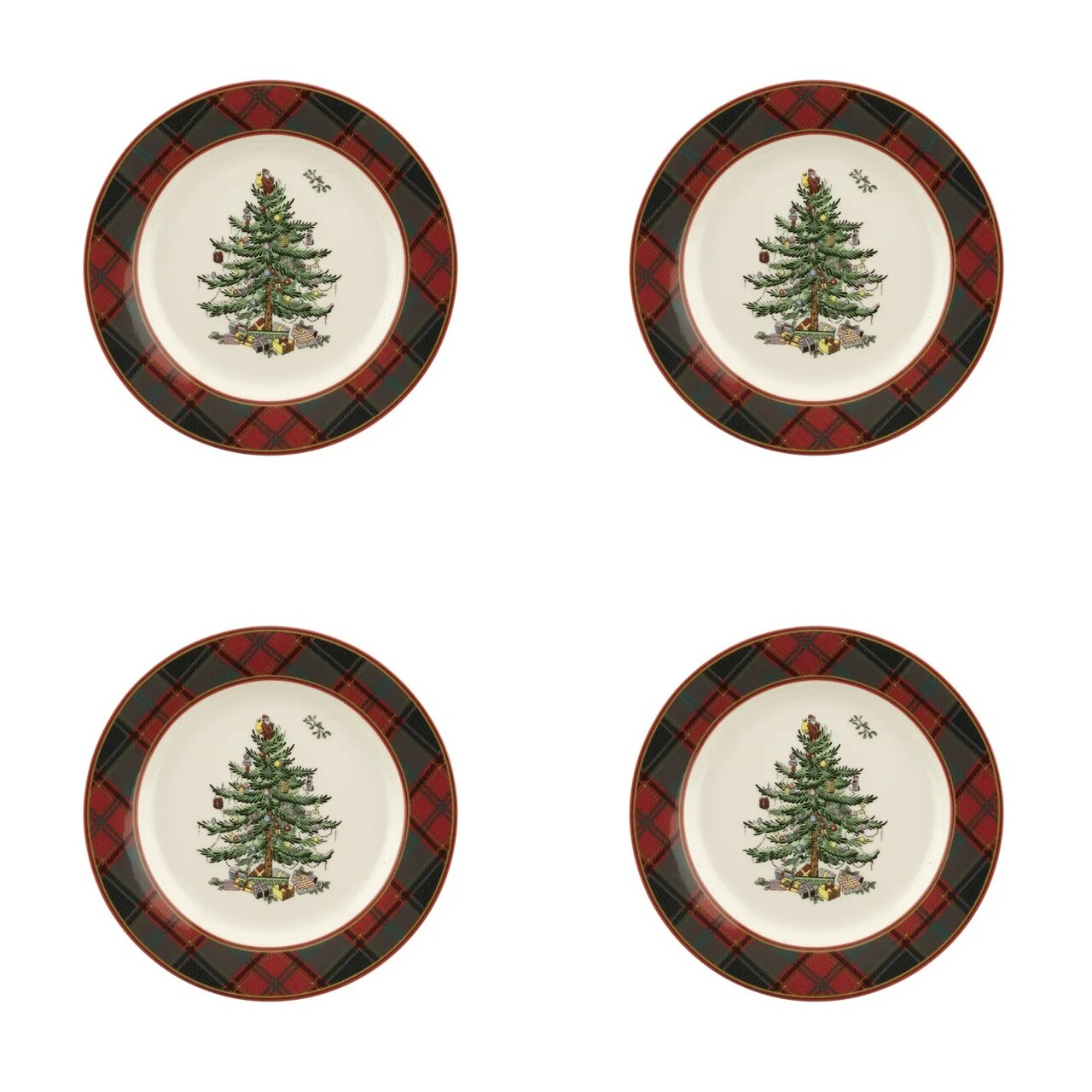 Spode Christmas Tree Tartan Salad Plate, 7.75 inch, Stoneware - 4 pieces